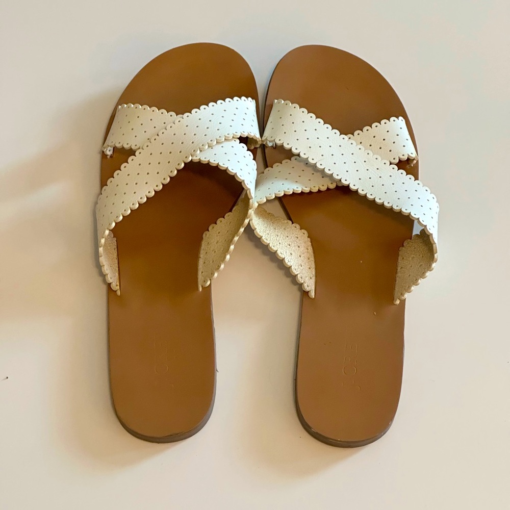 J. Crew White Leather Cross Strap Slide Sandals